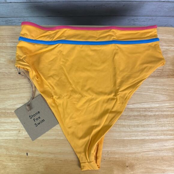 Stone Fox Swim Honeycomb Sunset Pink Color Block Juniper Bikini Bottom Small - Picture 3 of 3